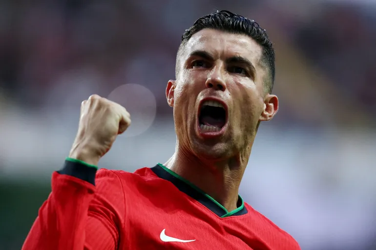 Portugal's Cristiano Ronaldo celebrates scoring a goal.